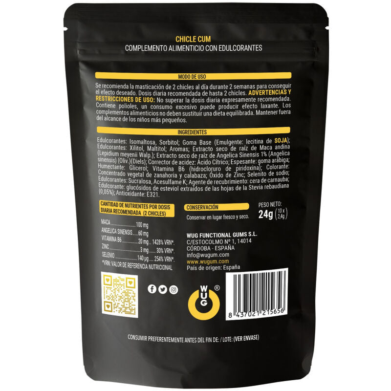 WUG CUM – Goma de mascar funcional com sabor de banana para aumentar a fertilidade, a vitalidade e a energia masculina.