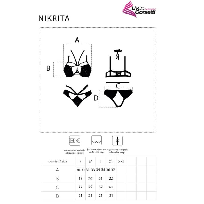 LIVCO CORSETTI FASHION - NIKRITA LC 90647 SUTIÃ + CALCINHA PRETA GG