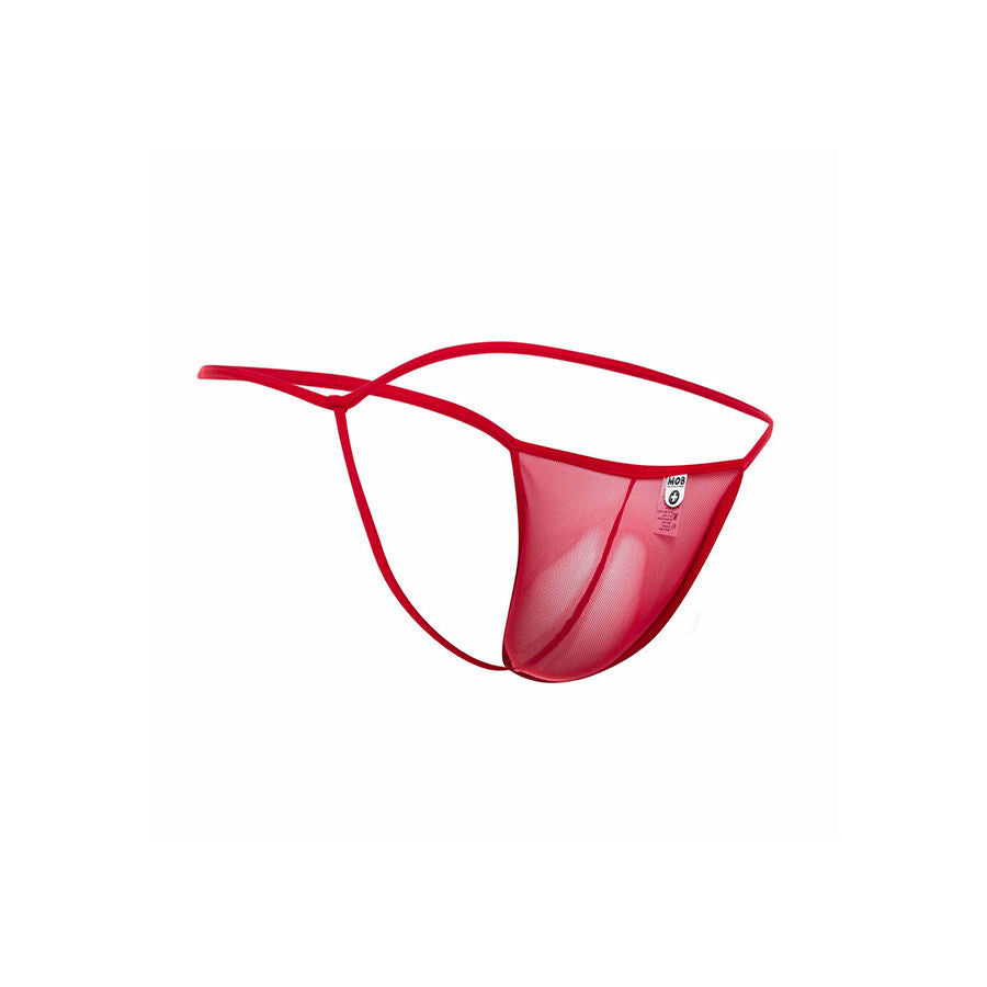 MOB - TANGA TRANSPARENTE VERMELHA EM FORMATO DE T, TAMANHO P/M