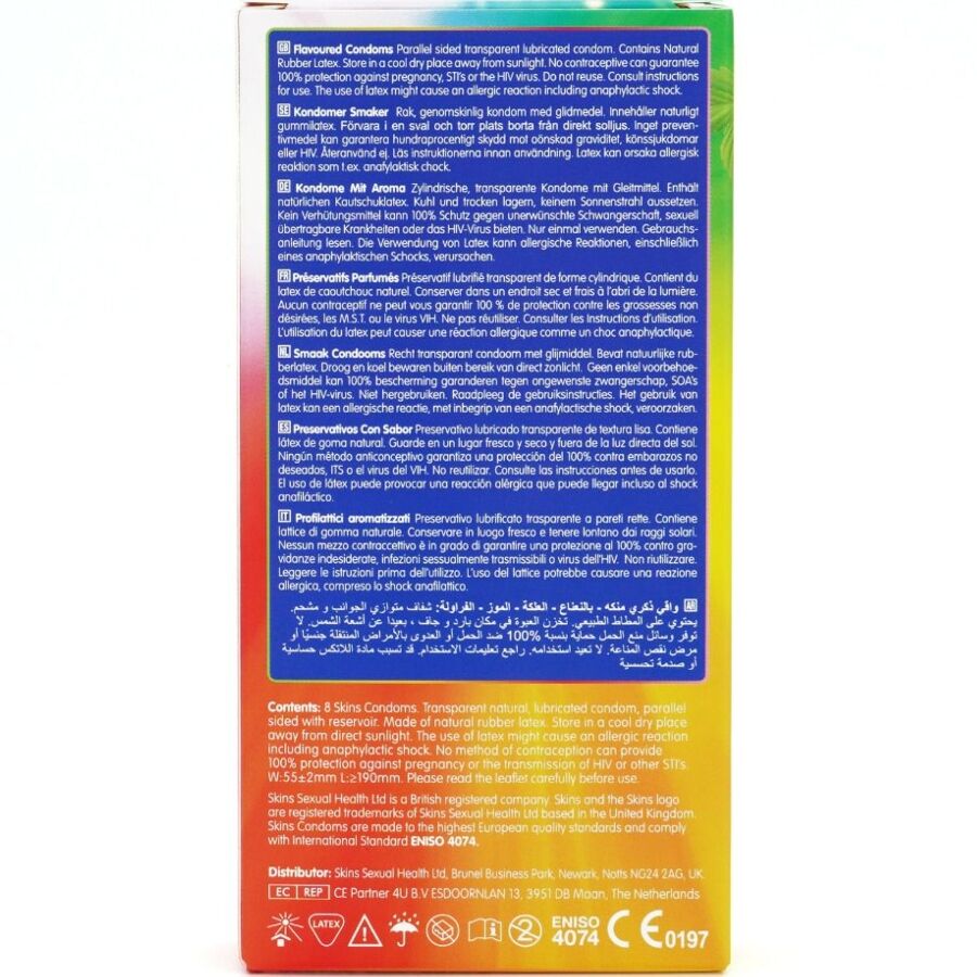 SKINS - PRESERVATIVOS PREMIUM MULTI SABORES PACOTE 8