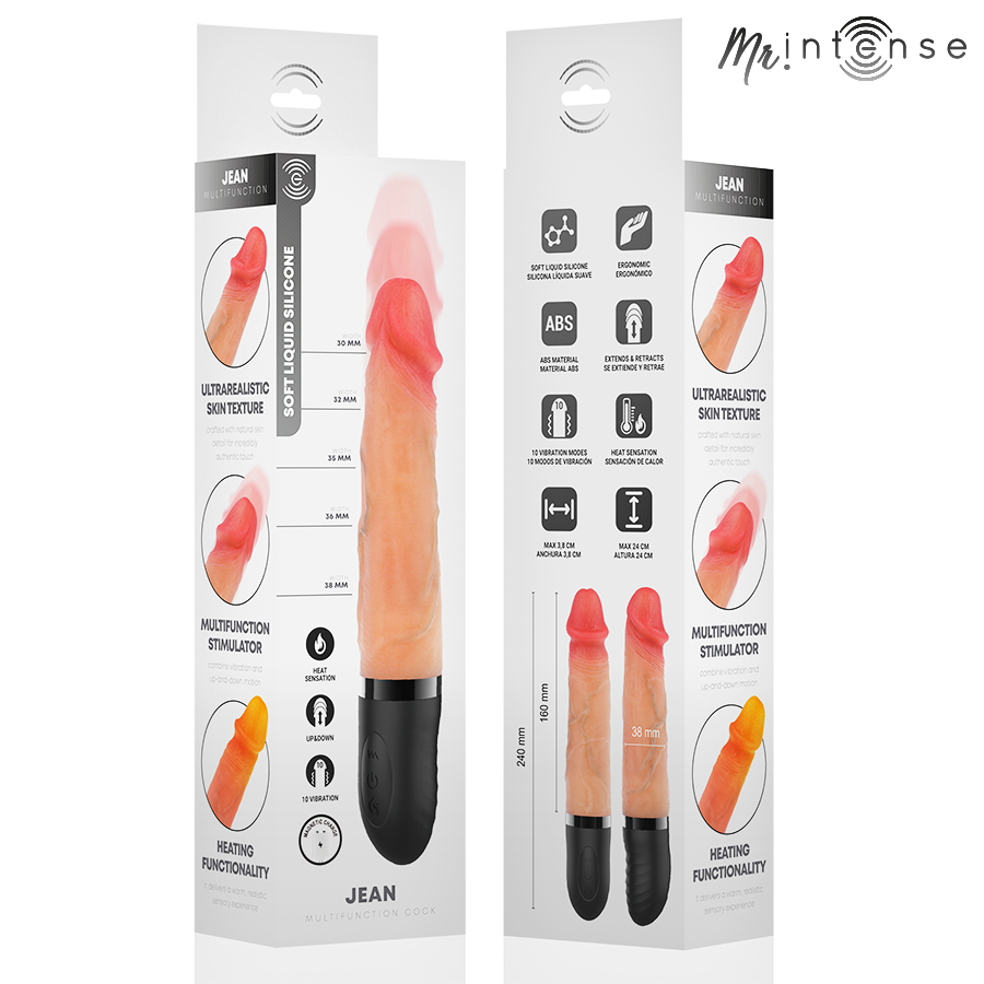 MR INTENSE - VIBRADOR JEAN UP&DOWN DE SILICONE COM EFEITO DE CALOR 24 CM -Ø- 3,8 CM