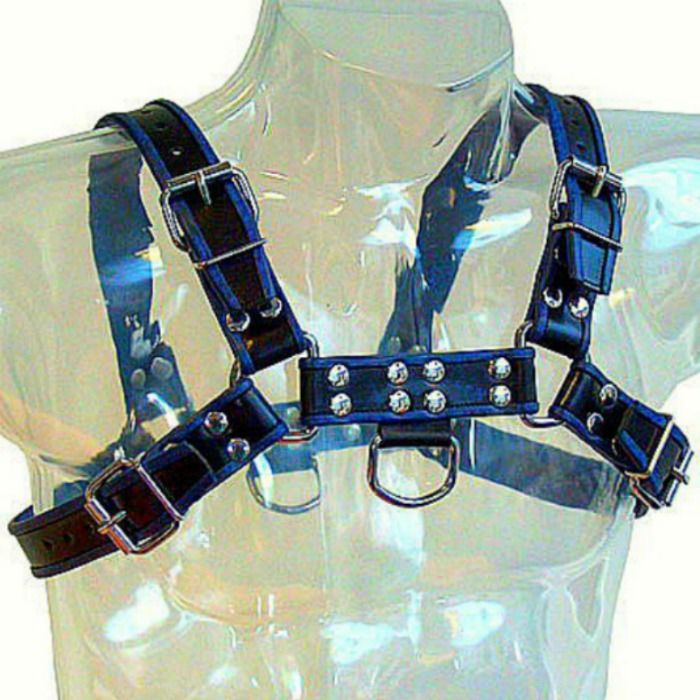 LEATHER BODY - ARNÊS DE COURO AZUL E PRETO PEITO BULLDOG