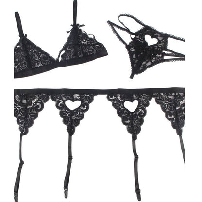 SUBBLIME - SET CONJUNTO DE TRÊS PEÇAS SUTI + CINTA LIGA + CALCINHA S/M