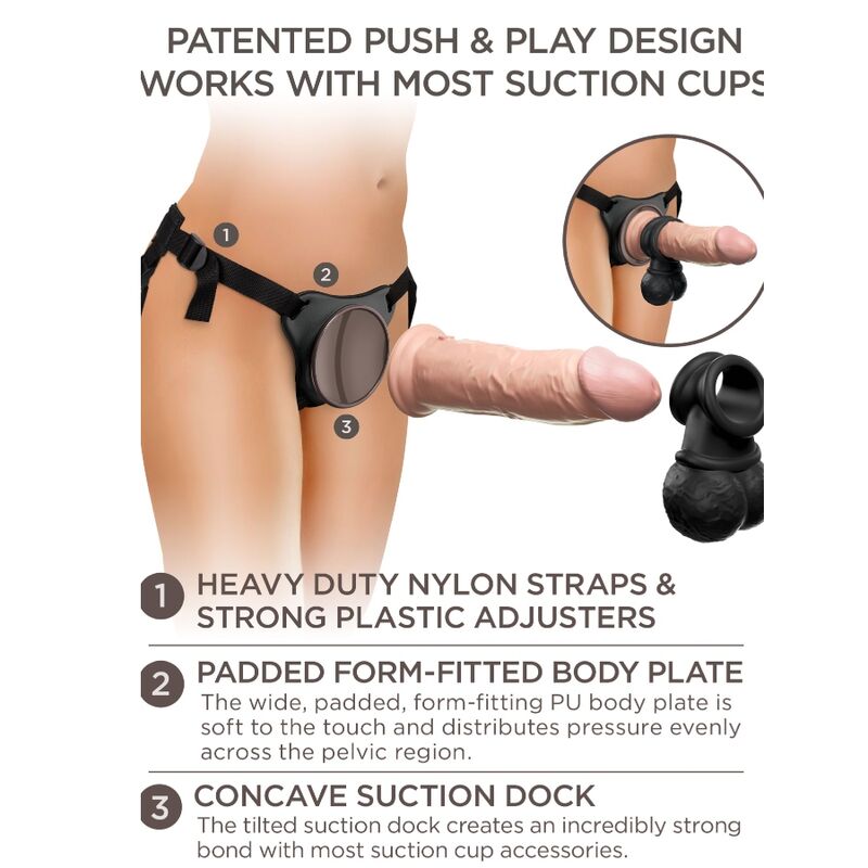 KING COCK - ELITE KIT DE ARNÊS AJUSTÁVEL DELUXE ANEL COM TESTÍCULOS E DILDO 20.3 CM