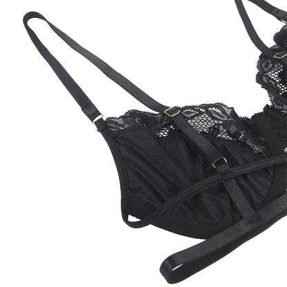 SUBBLIME - CONJUNTO DE 3 PEAS SUTI + TANGA + LIGA DE RENDA PRETO L/XL
