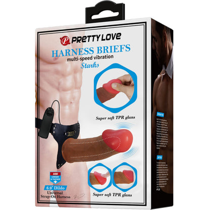 PRETTY LOVE - STARKS CUECAS DE ARNÊS DILDO VIBRAÇÃO MULTI-VELOCIDADE 17,5 CM CASTANHO CLARO
