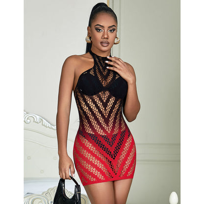 SUBBLIME - 952242 VESTIDO REDE ELÁSTICA DEGRADADA VERMELHA E PRETA TAMANHO ÚNICO