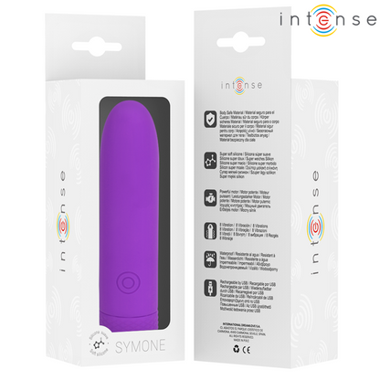 INTENSE - SYMONE USB RECARREGÁVEL VIBRATÓRIA BULLET 8 VIBRAÇÕES ROXO 10 X 2,2 CM