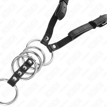 KINK - 5 ANÉIS DE PÊNIS 3,8 CM A 5 CM METAL COM CINTO DE COURO 112 CM