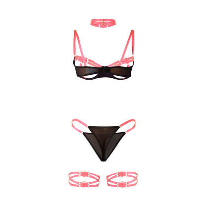 SUBBLIME - 955298 CONJUNTO DE SUTIÃ COM COLAR E DETALHES NAS PERNAS ROSA FLUORESCENTE S/M