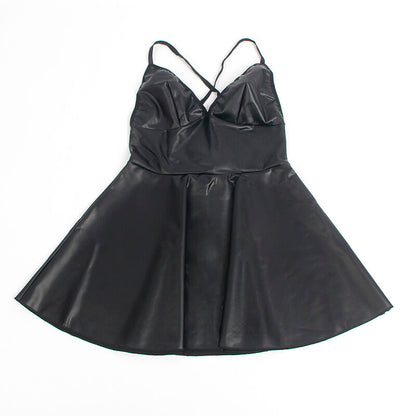 SUBBLIME - 955373 VESTIDO COM ALÇAS DE COURO PRETO S/M