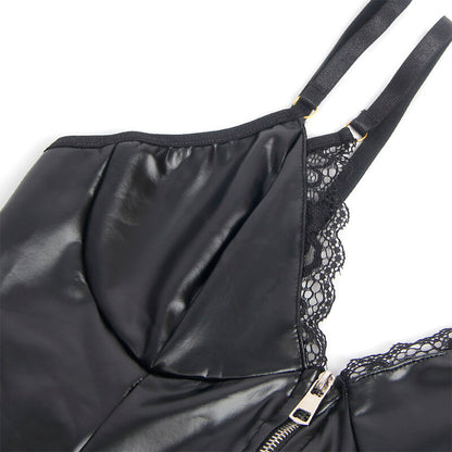 SUBBLIME - 955465 BODY DE COURO PRETO COM ZÍPER L/XL