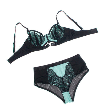 SUBBLIME - 955557 CONJUNTO DE SUTIÃ DE COURO VERDE COM ZÍPER DE MALHA S/M