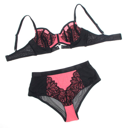 SUBBLIME - 955571 CONJUNTO DE SUTIÃ DE COURO VERDE COM ZÍPER DE MALHA ROSA P/M