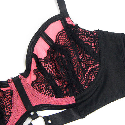 SUBBLIME - 955588 CONJUNTO DE SUTIÃ DE COURO VERDE COM ZÍPER DE MALHA ROSA L/XL