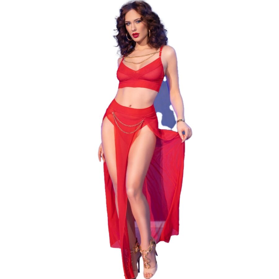 CHILIROSE - CR 4850 CONJUNTO DE TOP E LEGGING VERMELHO COM ACESSÓRIOS DOURADOS S