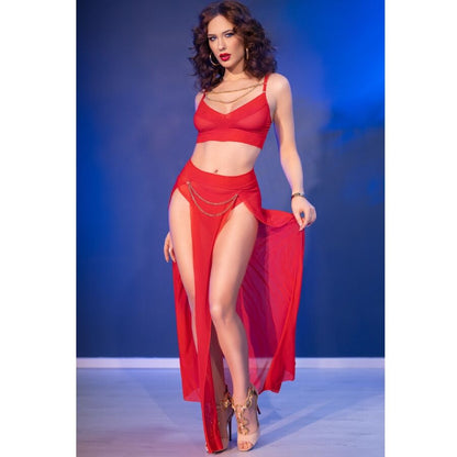 CHILIROSE - CR 4850 CONJUNTO DE TOP E LEGGING VERMELHO COM ACESSÓRIOS DOURADOS XL