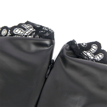 SUBBLIME - 957544 VESTIDO DE COURO COM GOLA DE RENDA PRETO S/M