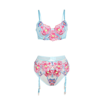 SUBBLIME - 957650 CONJUNTO DE SUTIÃ E CINTO-LIGA COM BORDADO DE FLORES ROSA L/XL