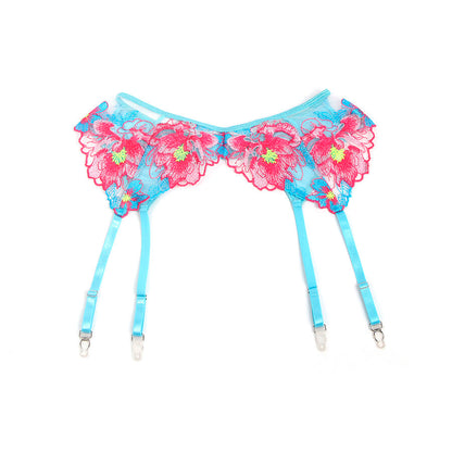SUBBLIME - 957650 CONJUNTO DE SUTIÃ E CINTO-LIGA COM BORDADO DE FLORES ROSA L/XL
