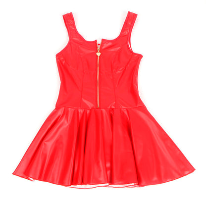 SUBBLIME - 957681 VESTIDO DE COURO COM ZÍPER DE CORAÇÃO VERMELHO S/M