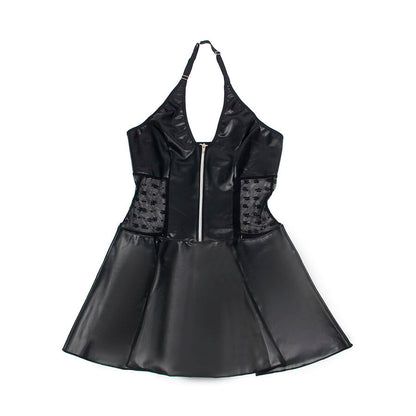 SUBBLIME - 957704 VESTIDO DE COURO COM ZÍPER DE RENDA PRETO S/M