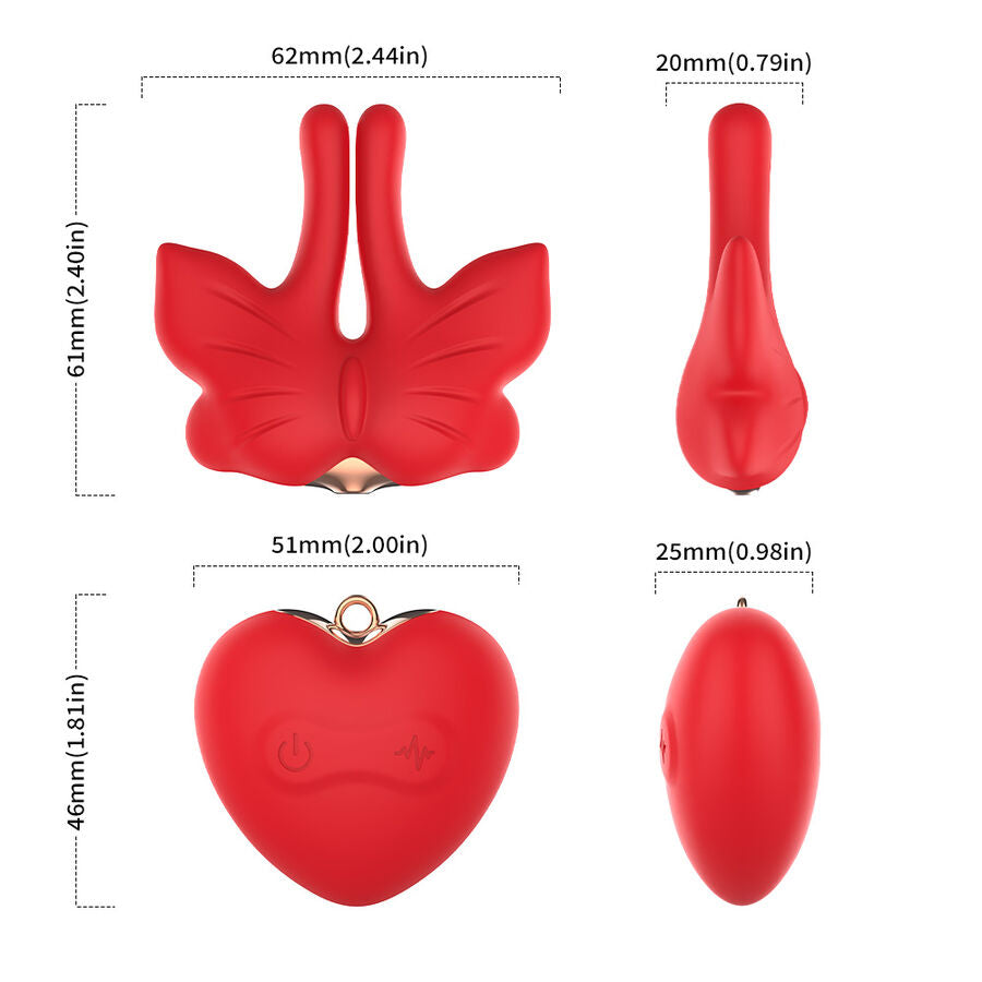 ARMONY - GRAMPOS MAGNÉTICOS PARA MAMILOS COM VIBRAÇÃO FORMATO BORBOLETA VERMELHO
