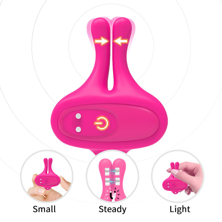 ARMONY - GRAMPOS MAGNÉTICOS DE MAMILOS COM VIBRAÇÃO EM FORMA DE COELHO ROSA