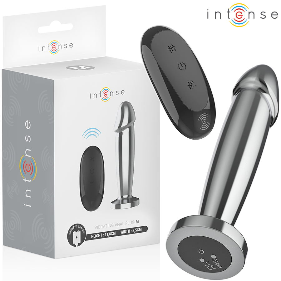 INTENSE - PLUG ANAL 10 VIBRAÇÕES DILDO DE METAL COM CONTROLE REMOTO M