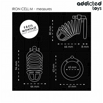 ADDICTED TOYS LOCKED - GAIOLA DE PÊNIS DE METAL COM CÉLULA DE FERRO TAMANHO M