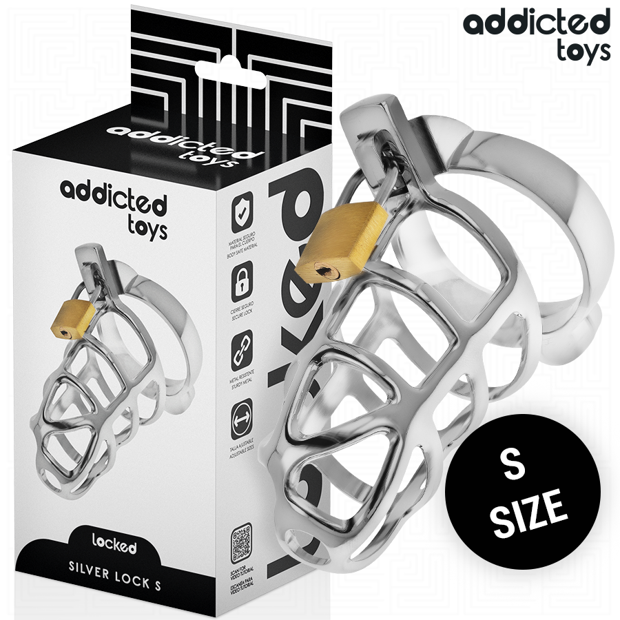 ADDICTED TOYS LOCKED - GAIOLA DE PÊNIS DE METAL COM TRAVA DE PRATA TAMANHO S
