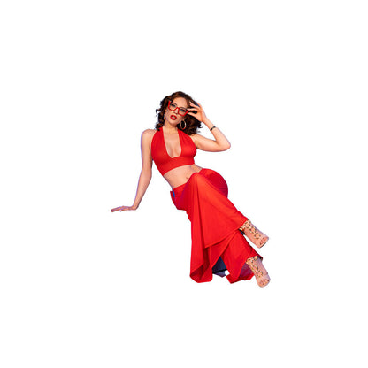 CHILIROSE - CR 4857 CONJUNTO DE BLUSA E CALÇA VERMELHA TAMANHO GG