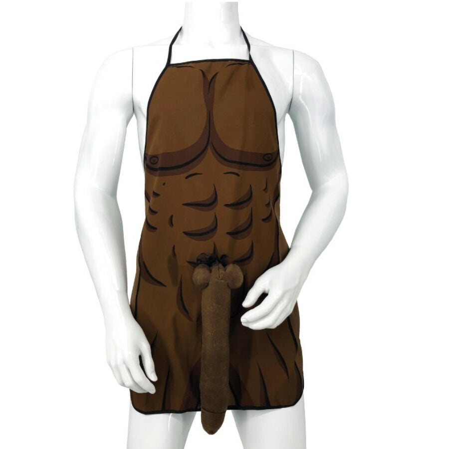 DIABLO PICANTE - AVENTAL MUSCULAR COM PÊNIS 3D EM TOM MARROM