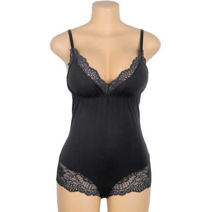 SUBBLIME - TEDDY PRETO FLORAL DETALHE DE RENDA S/M