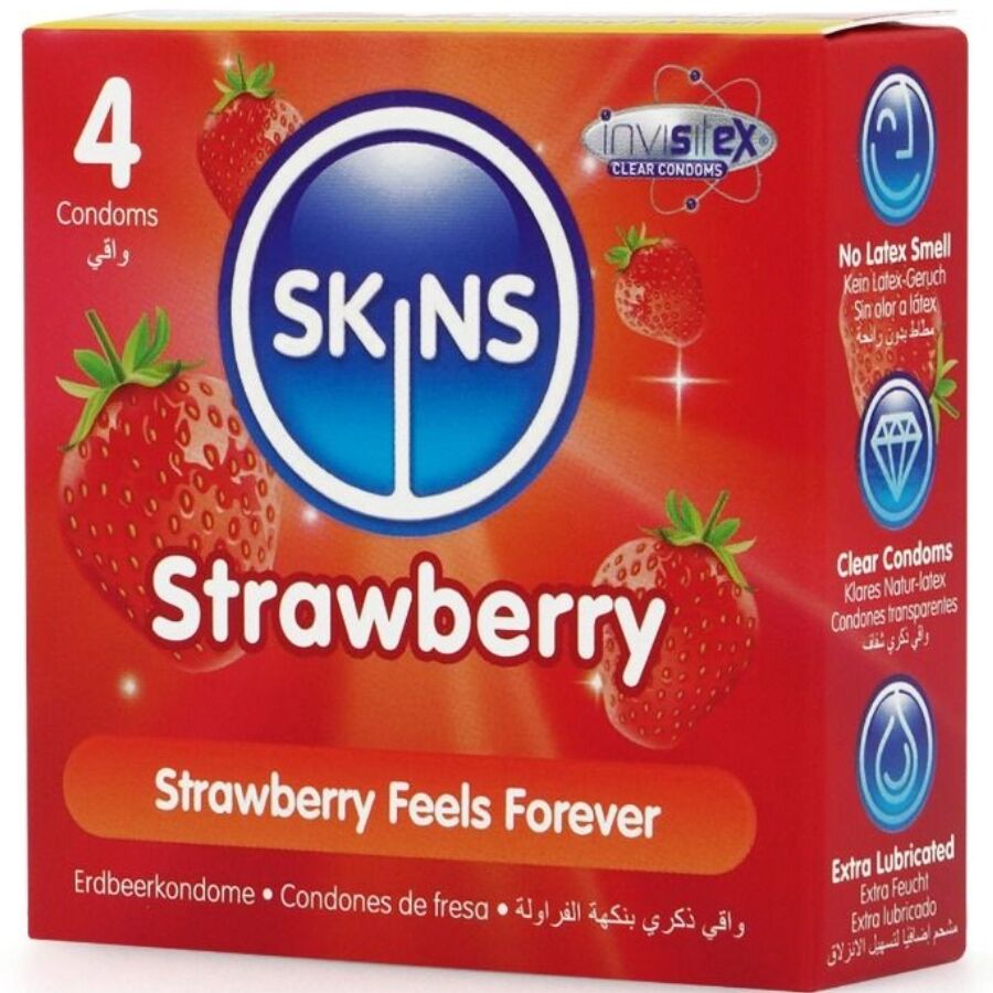 SKINS - PACOTE COM 4 PRESERVATIVOS PREMIUM DE MORANGO