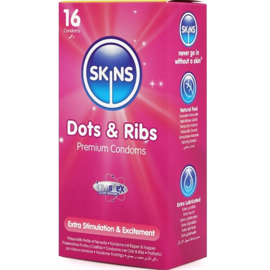 SKINS - DOTS & RIBS PREMIUM PRESERVATIVOS PACOTE COM 16