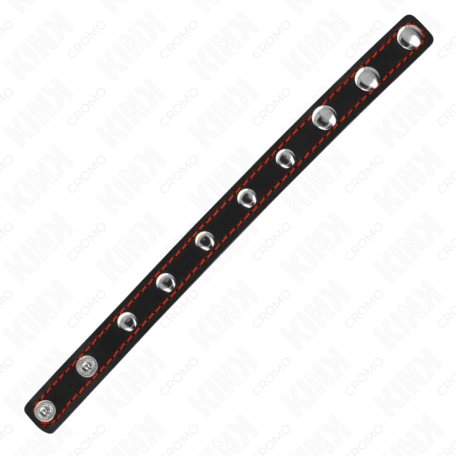 KINK - ANEL DE COURO PARA PÊNIS COM FECHO DE PRESSÃO FORRO VERMELHO 21 X 1,5 CM