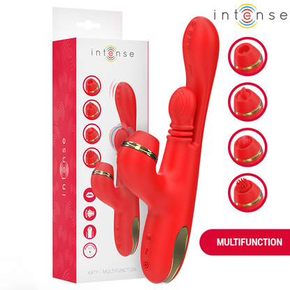 INTENSE - ESTIMULADOR DE CLITÓRIS MULTIFUNCIONAL KATY 4 CABEÇAS INTERCAMBIÁVEIS VERMELHO
