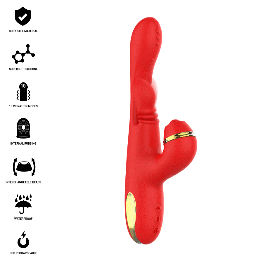INTENSE - ESTIMULADOR DE CLITÓRIS MULTIFUNCIONAL KATY 4 CABEÇAS INTERCAMBIÁVEIS VERMELHO