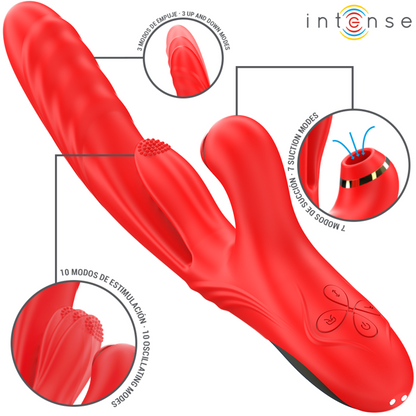 INTENSE - VIBRADOR MULTIFUNCIONAL KAROL THRUST & STIMULATION & ONDAS ESTIMULANTES VERMELHO