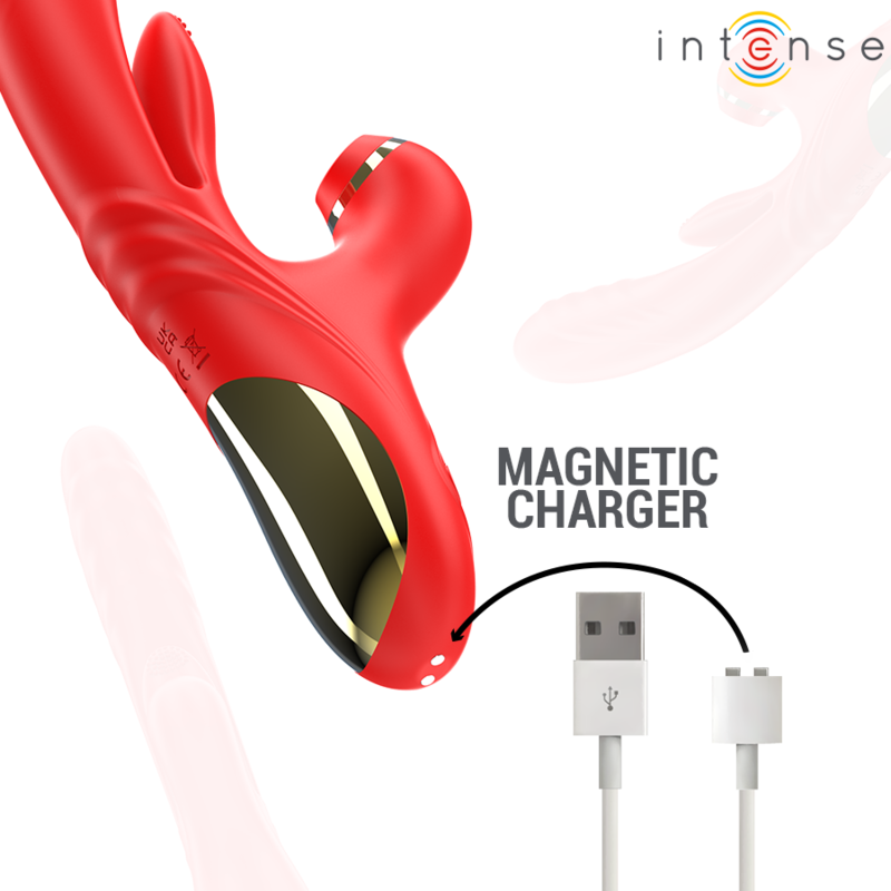 INTENSE - VIBRADOR MULTIFUNCIONAL KAROL THRUST & STIMULATION & ONDAS ESTIMULANTES VERMELHO