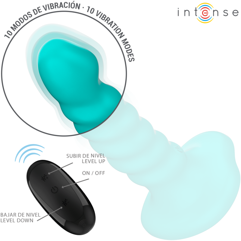 INTENSE - VIBRADOR BUFFY TAMANHO P DESIGN ESPIRAL 10 VIBRAÇÕES CONTROLE REMOTO AZUL