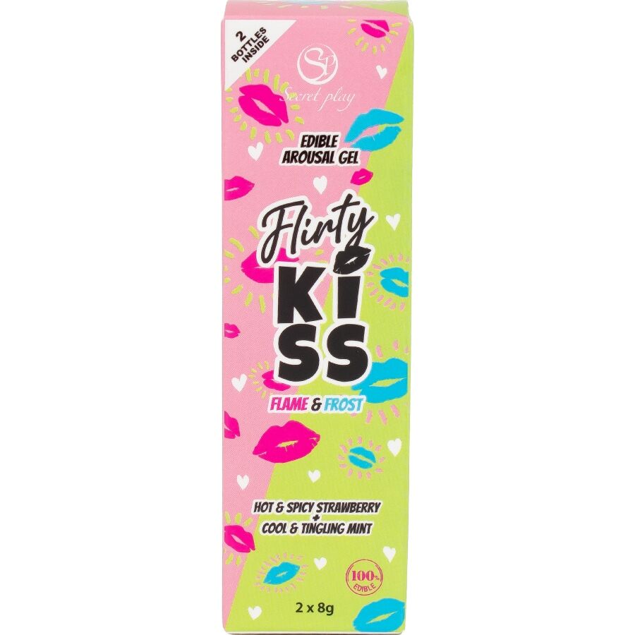 SECRETPLAY - GÉIS PARA BEIJOS FLERTANTES COM EFEITOS DE SEXO ORAL MORANGO E HORTELÃ 2 x 8 GR