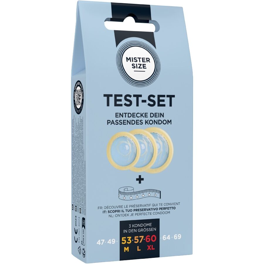MISTER SIZE - KIT DE TESTE COM 3 CAMISINHAS DE TAMANHOS DIFERENTES + FITA MÉTRICA