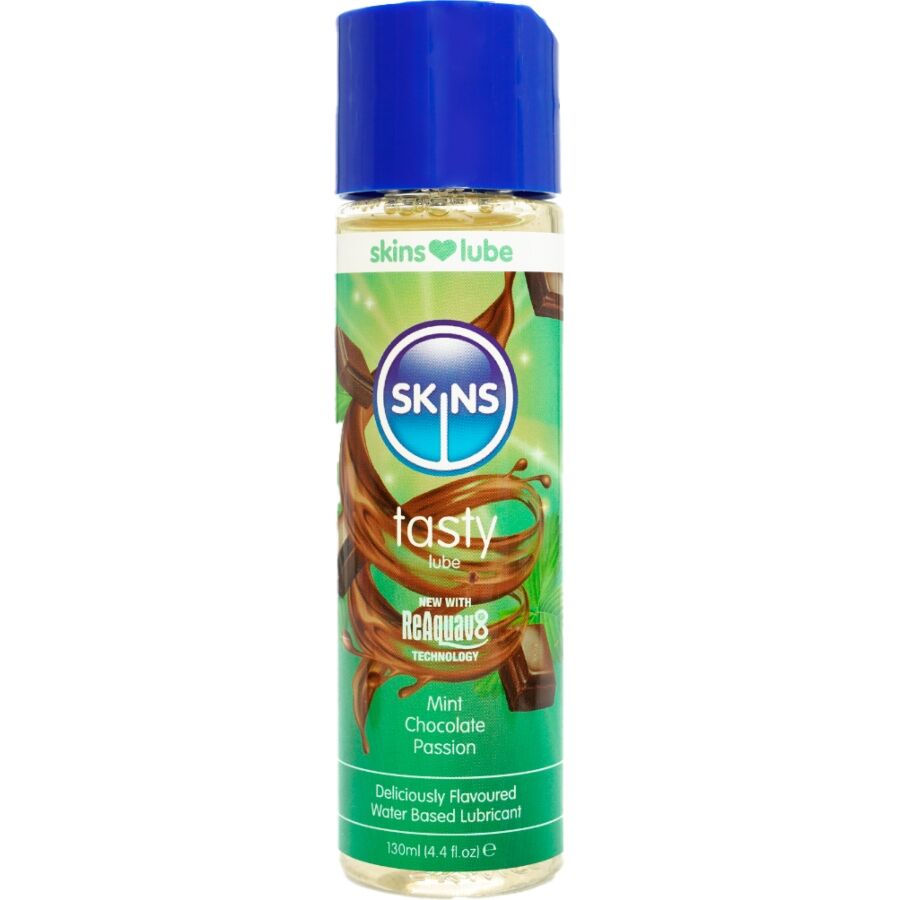 SKINS - LUBRIFICANTE SABOROSO À BASE DE ÁGUA COM SABOR DE HORTELÃ E CHOCOLATE 130 ML