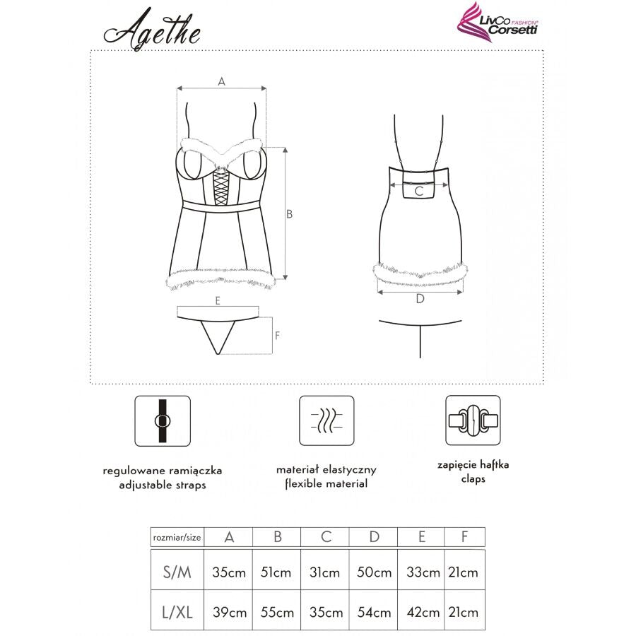 LIVCO CORSETTI FASHION - AGETHE LC 90607 CAMISOLA + CALCINHA FIO DENTAL + CHAPÉU DE NATAL TAMANHO L/XL