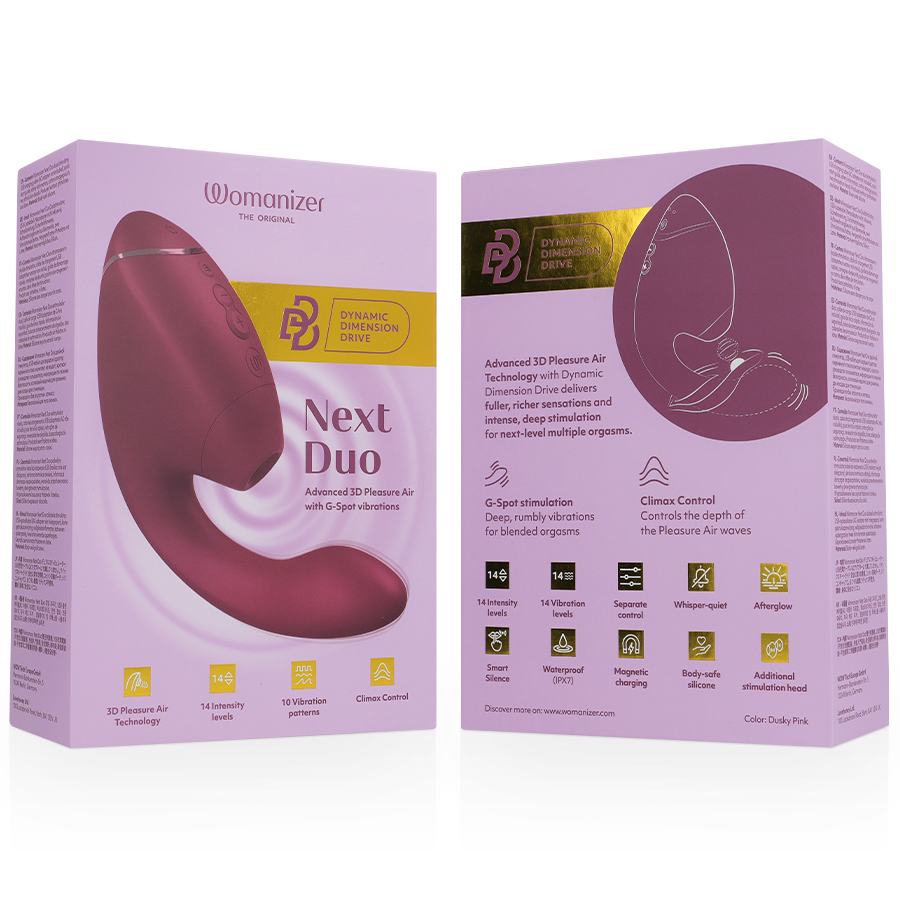 WOMANIZER - DUO NEXT ESTIMULADOR DUPLO DE CLITOR E PONTO G ROSA ESCURO