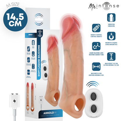MR INTENSE - CAPA DE SILICONE PARA PÊNIS COM VIBRADOR ARNOLD M E CONTROLE REMOTO 14,5 CM -Ø- 4 CM