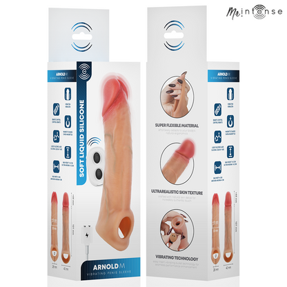 MR INTENSE - CAPA DE SILICONE PARA PÊNIS COM VIBRADOR ARNOLD M E CONTROLE REMOTO 14,5 CM -Ø- 4 CM