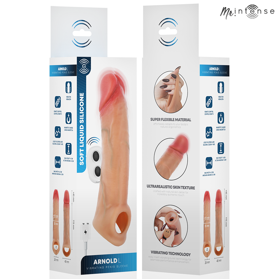 MR INTENSE - CAPA DE SILICONE PARA PÊNIS VIBRADOR ARNOLD L COM CONTROLE REMOTO 16 CM -Ø- 4,5 CM